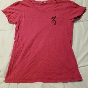 4/10 Browning t-shirt, size small, pink with black/camo deer